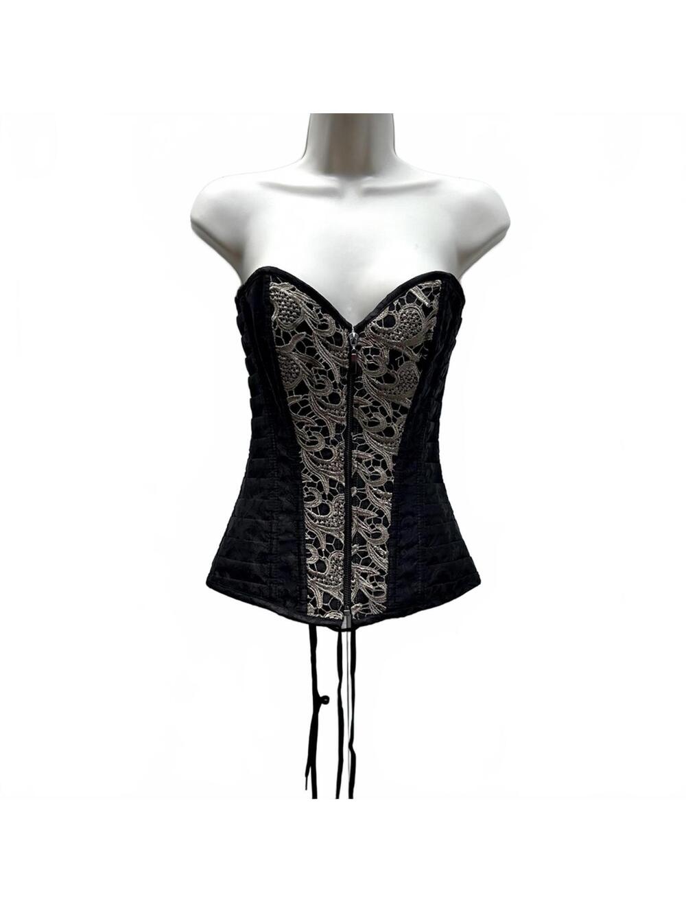 Spirit Halloween Bustier Corset Goth Glamour Witchycore Black & Old Gold MEDIUM